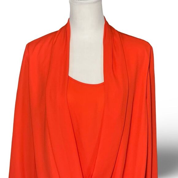 VINCE CAMUTO Bright Orange, High-Low Blouse, Draped Crisscross Front, Size S - Picture 2 of 9